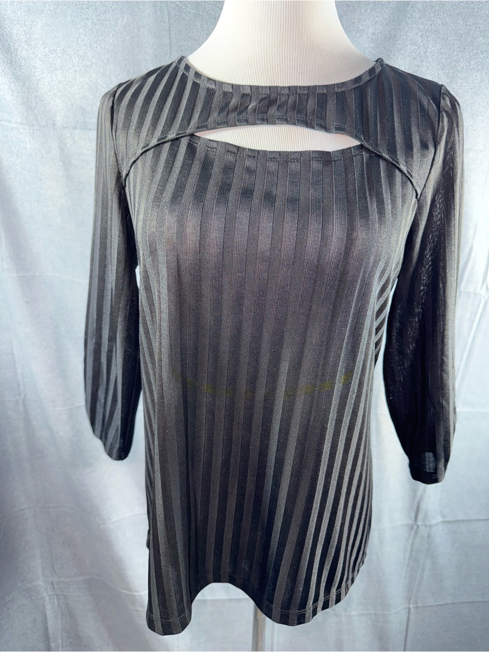 2530-Apt. 9 Black Striped Long Sleeve Cutout Dress